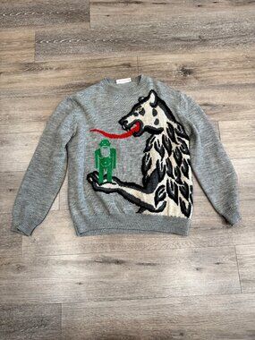 Walter Van Beirendonck FW16 "WOEST" Intarsia Knit Sweater Gray -fits like an XL